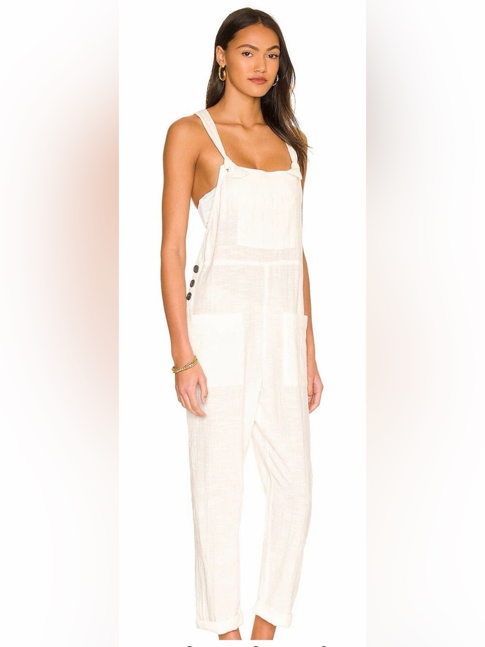 l*space Cali-girl Cream Linen-Blend Relaxed Overalls NWOT..